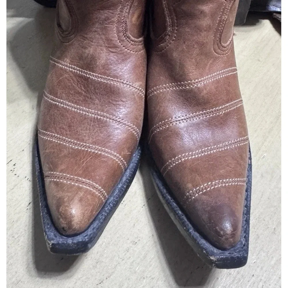 Kids Brown‎ Leather Cowboy Boots No Size On The Boot